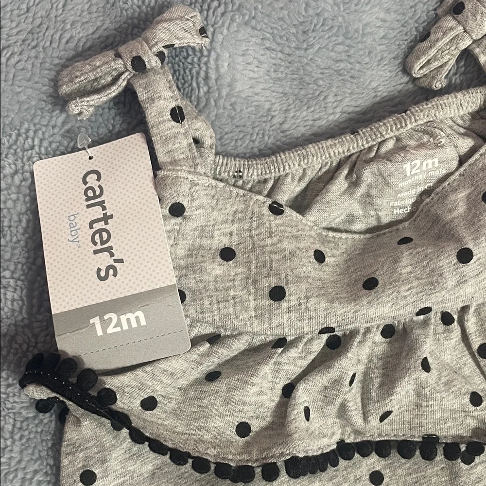 Carter's Girls Grey Romper Polka Dots Size 12 Month-NWT